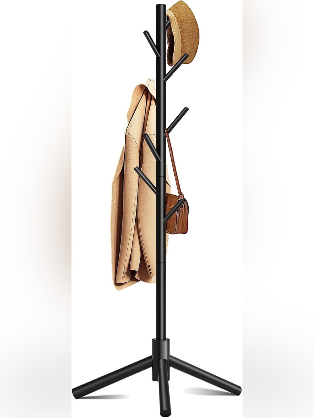 8 Hook Freestanding Coat Rack 3 Adjustable Heights Sturdy Black